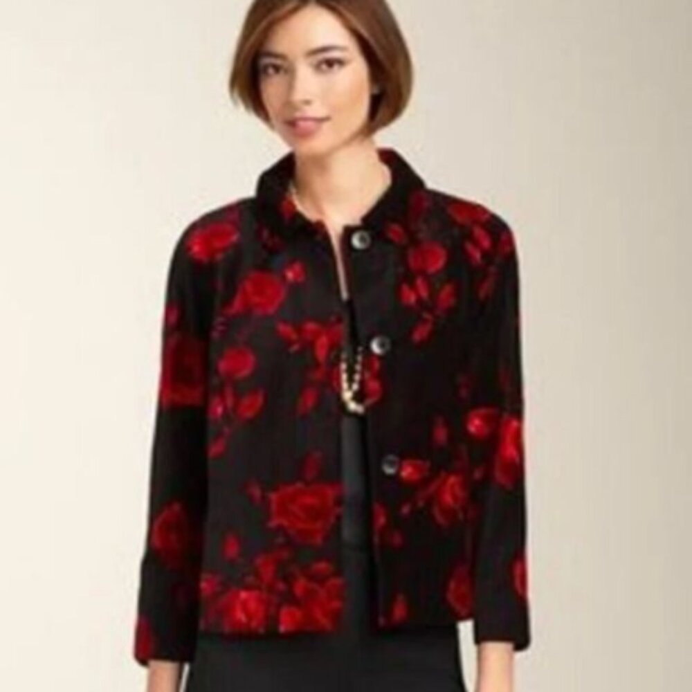 Talbots Roses Sweater Jacket Size 8